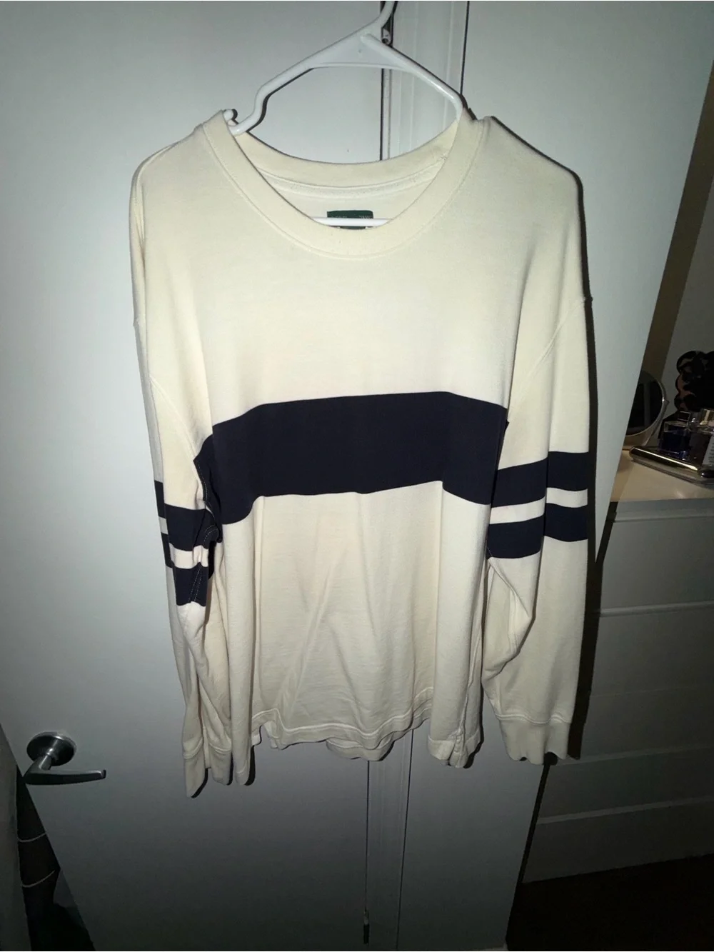 J. Crew Cream Long-Sleeve Tee with Navy Stripes